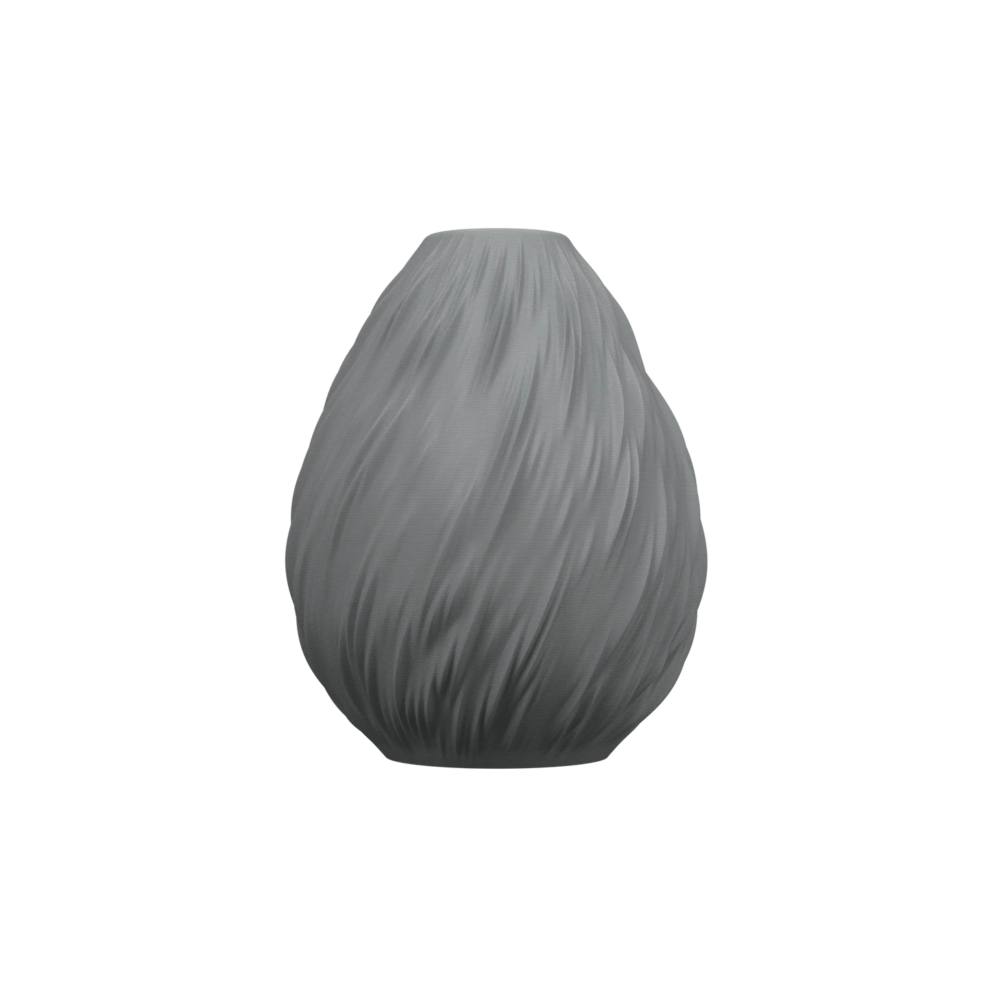 Vase gris mat avec surface texturée en relief imitant des gouttes de pluie, forme arrondie et légèrement conique, design.