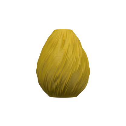 Vase ovale jaune avec surface texturée imitant des gouttes ou des mouvements fluides, design moderne et étanche.