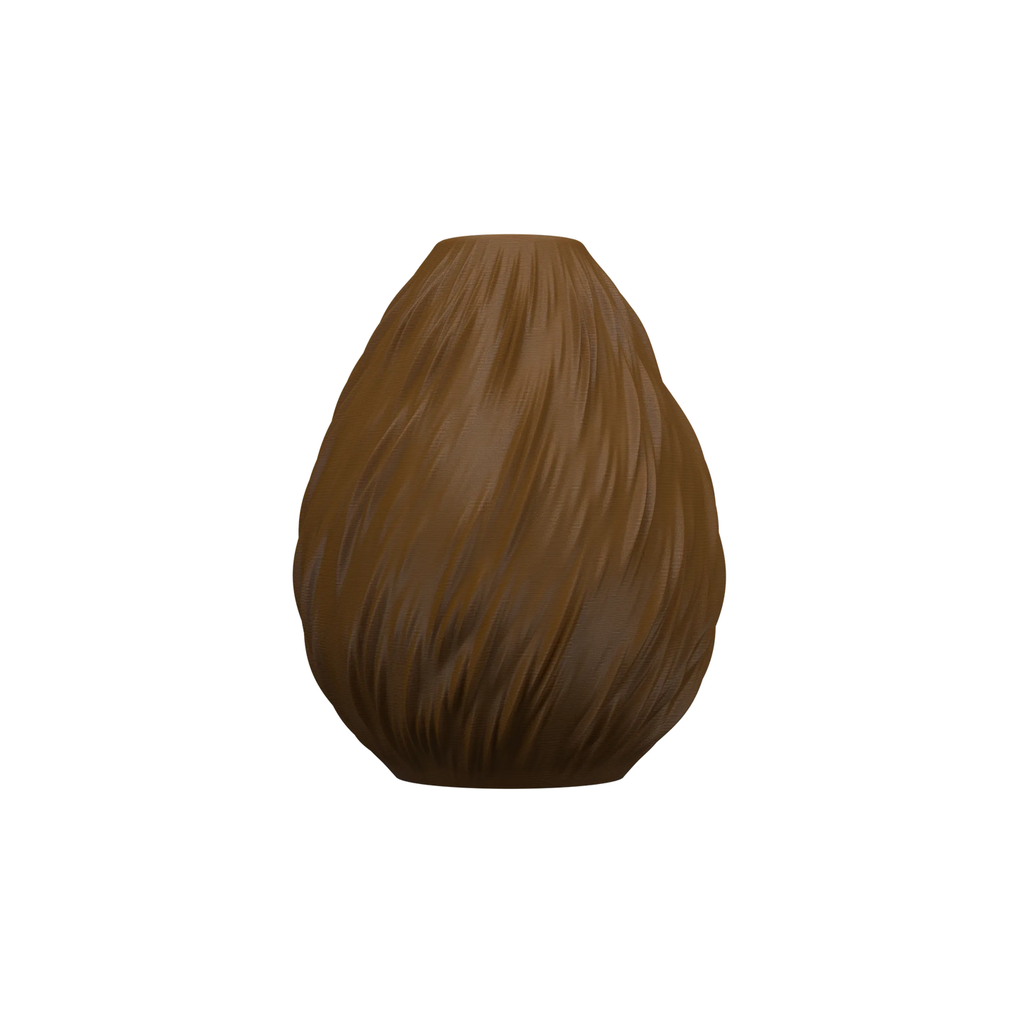 Vase marron en forme de goutte avec texture nervurée rappelant des gouttes de pluie, finition mate et surface humidifiable.