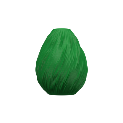 Vase vert forme goutte d’eau avec surface texturée rappelant des gouttes de pluie alignées verticalement.