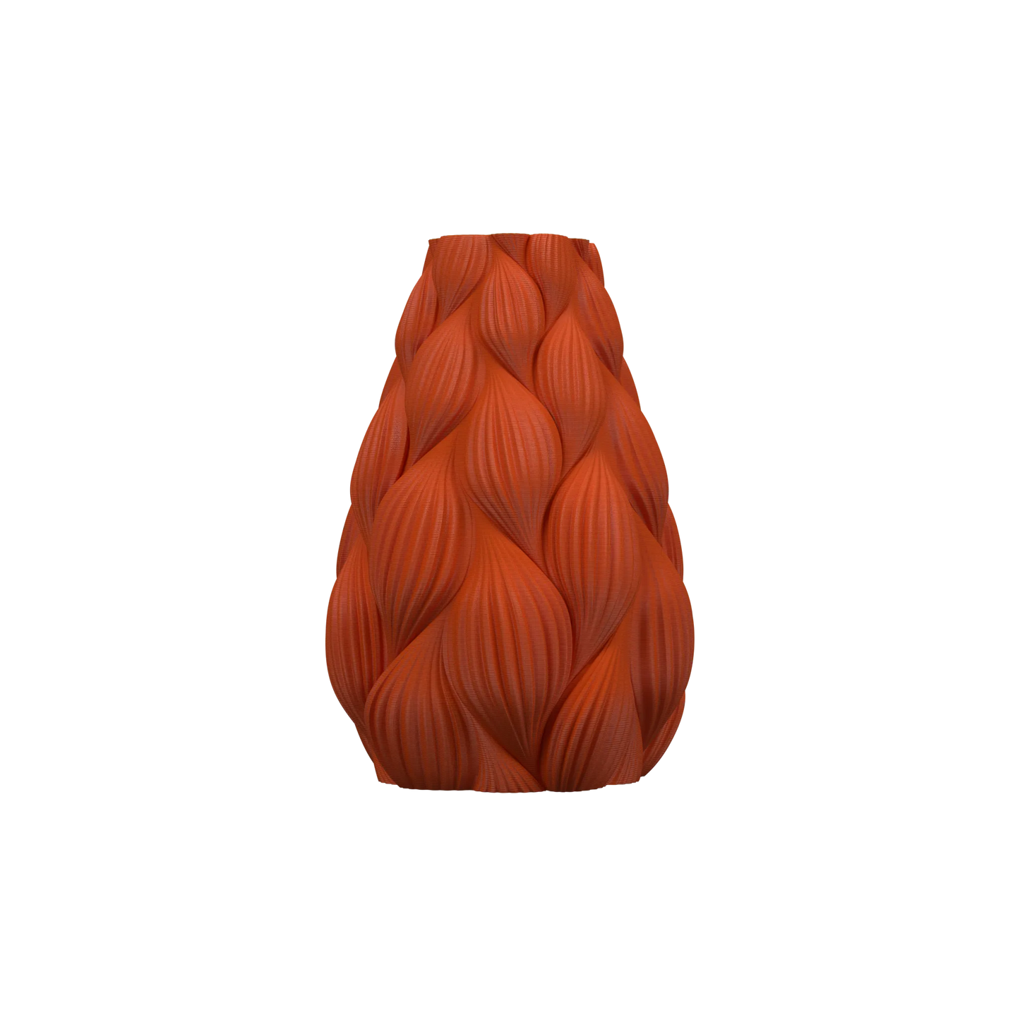 Vase moderne rouge terre cuite avec surface ondulée texturée et forme évasée, design étanche.