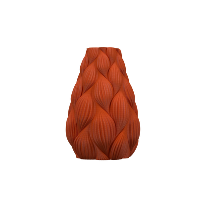 Vase moderne rouge terre cuite avec surface ondulée texturée et forme évasée, design étanche.
