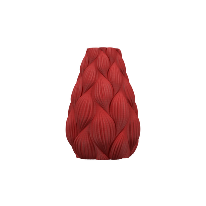 Vase Rouge de 160mm avec texture ondulée, design contemporain durable en matériau résistant et étanche.