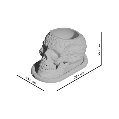 Pot décoratif blanc en forme de crâne texturé avec cavité ronde sur le dessus, style moderne et unique.