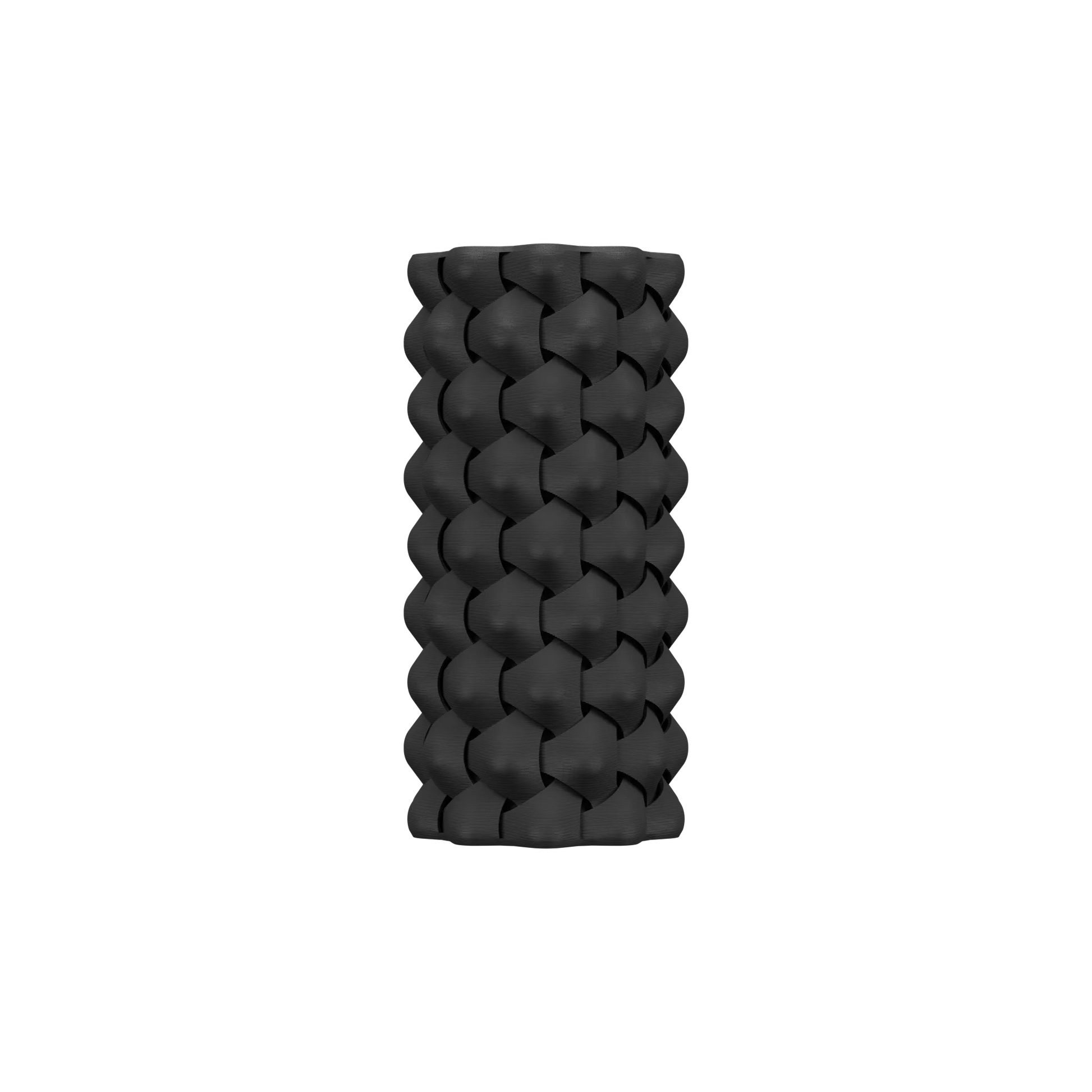 Vase cylindrique noir mat avec motif tressé en relief, style moderne et étanche.