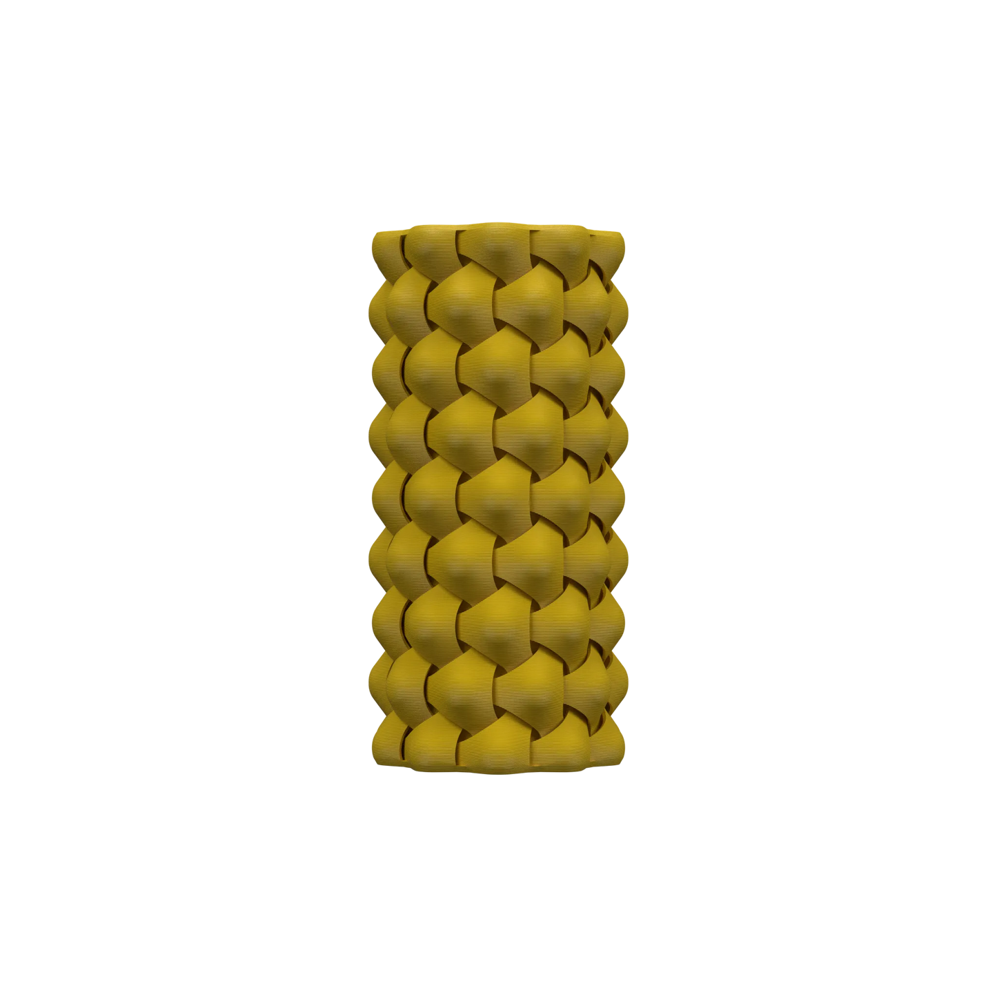 Vase cylindrique jaune aux tresses épaisses entrelacées formant une texture tridimensionnelle moderne et étanche.