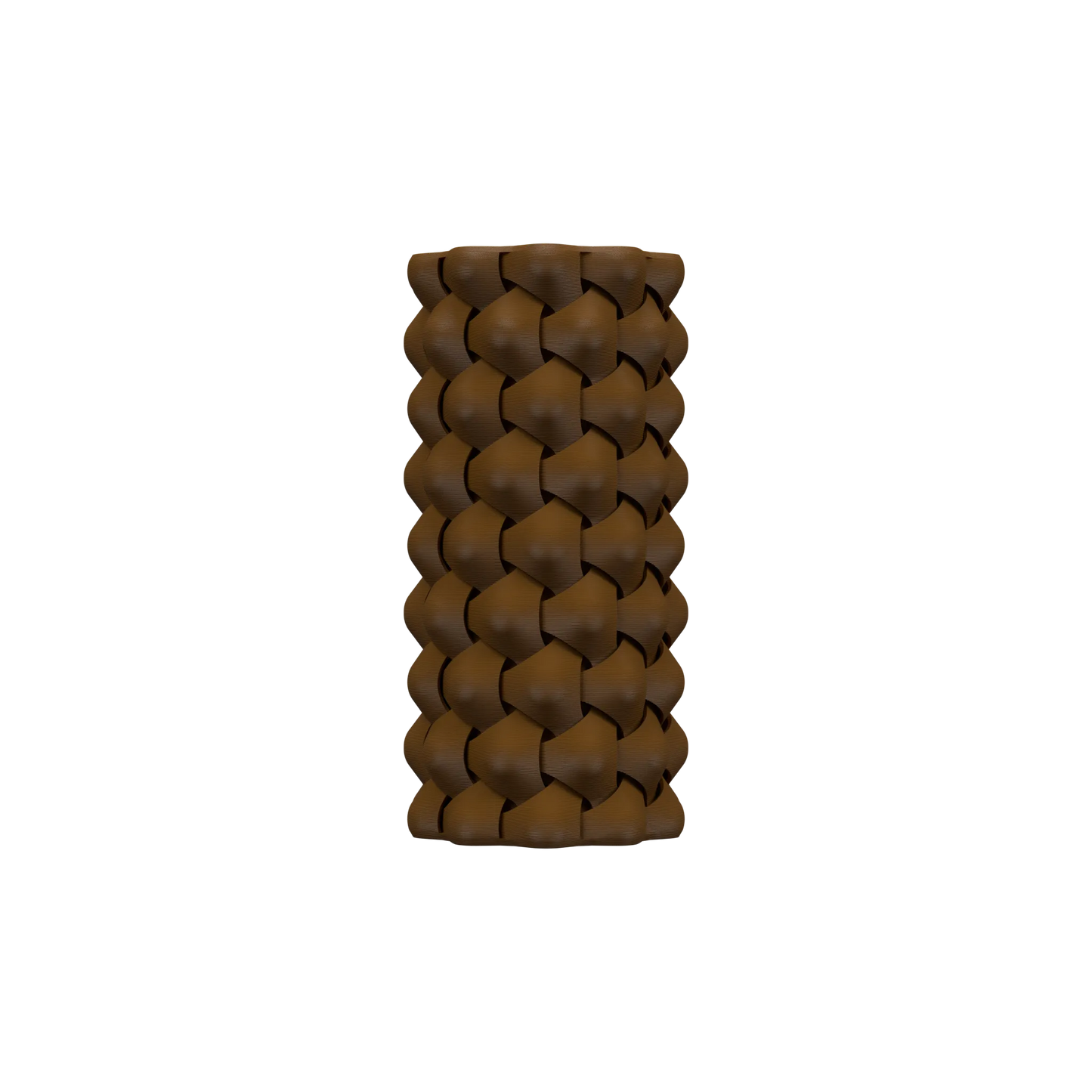 Vase cylindrique marron foncé au motif tressé texturé, finition mate, design moderne et étanche.