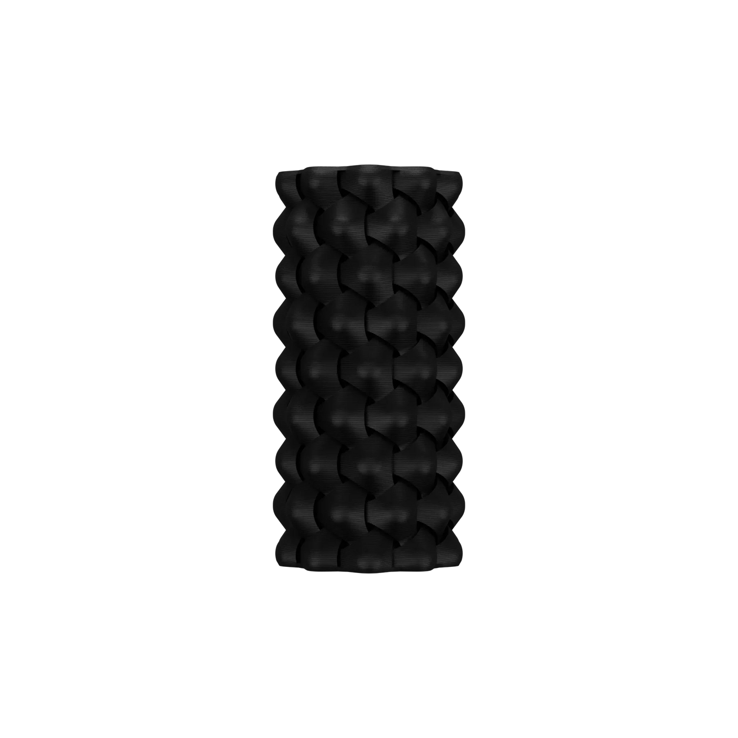 Vase cylindrique noir mat avec texture tressée tridimensionnelle et aspect contemporain étanche.