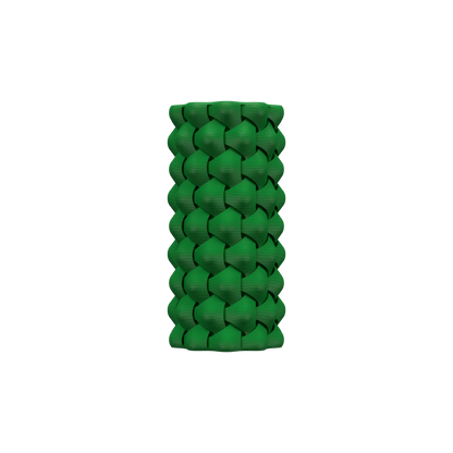 Vase cylindrique vert foncé avec surface tressée en relief, design moderne et étanche.