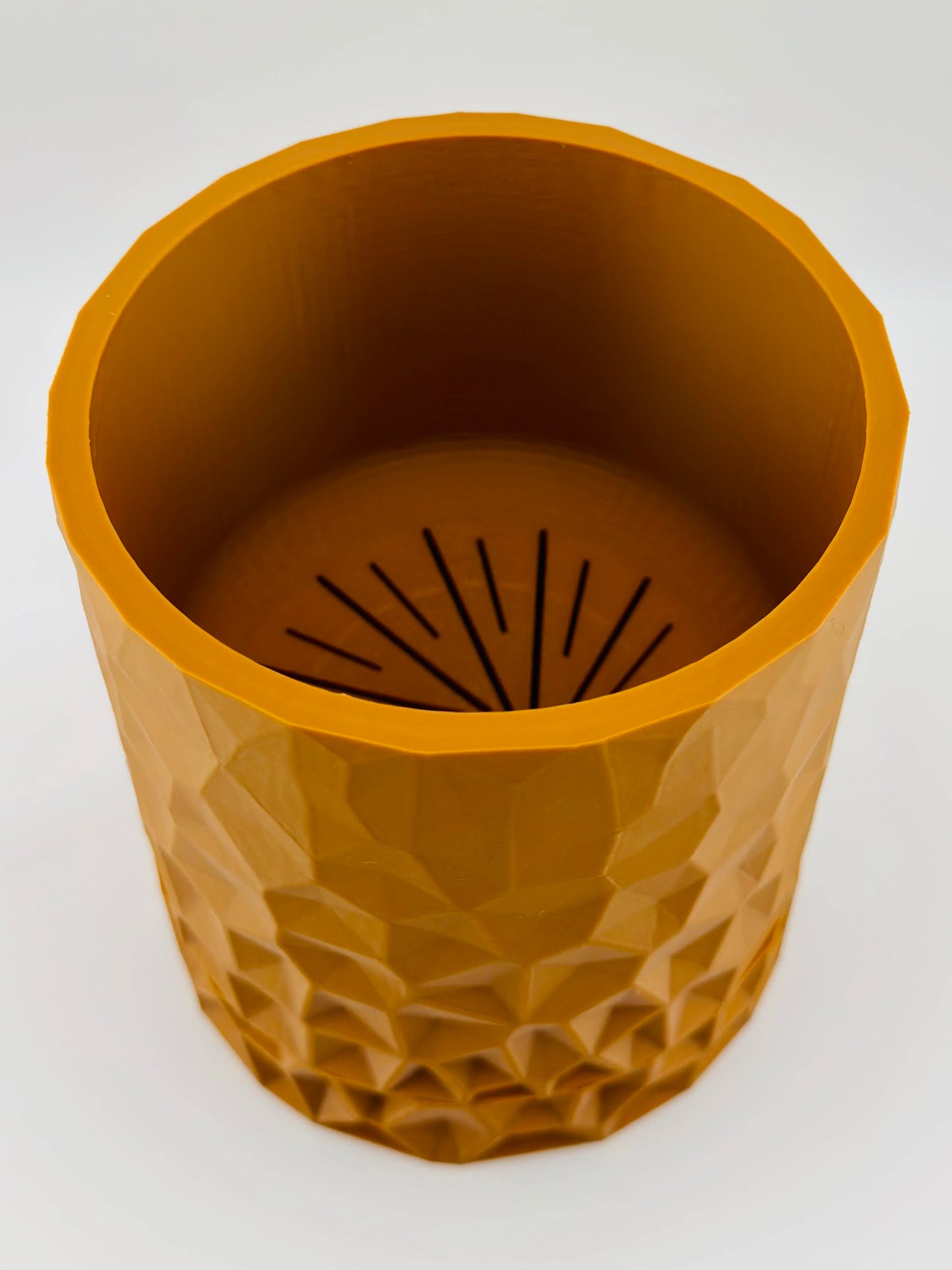 Pot Voronoi avec sous-pot vissé – Cache-pot design étanche - Cache-pot orange sculptural en design organique contemporain avec motif géométrique intégré, sous-pot vissé visible à. - Anthracite