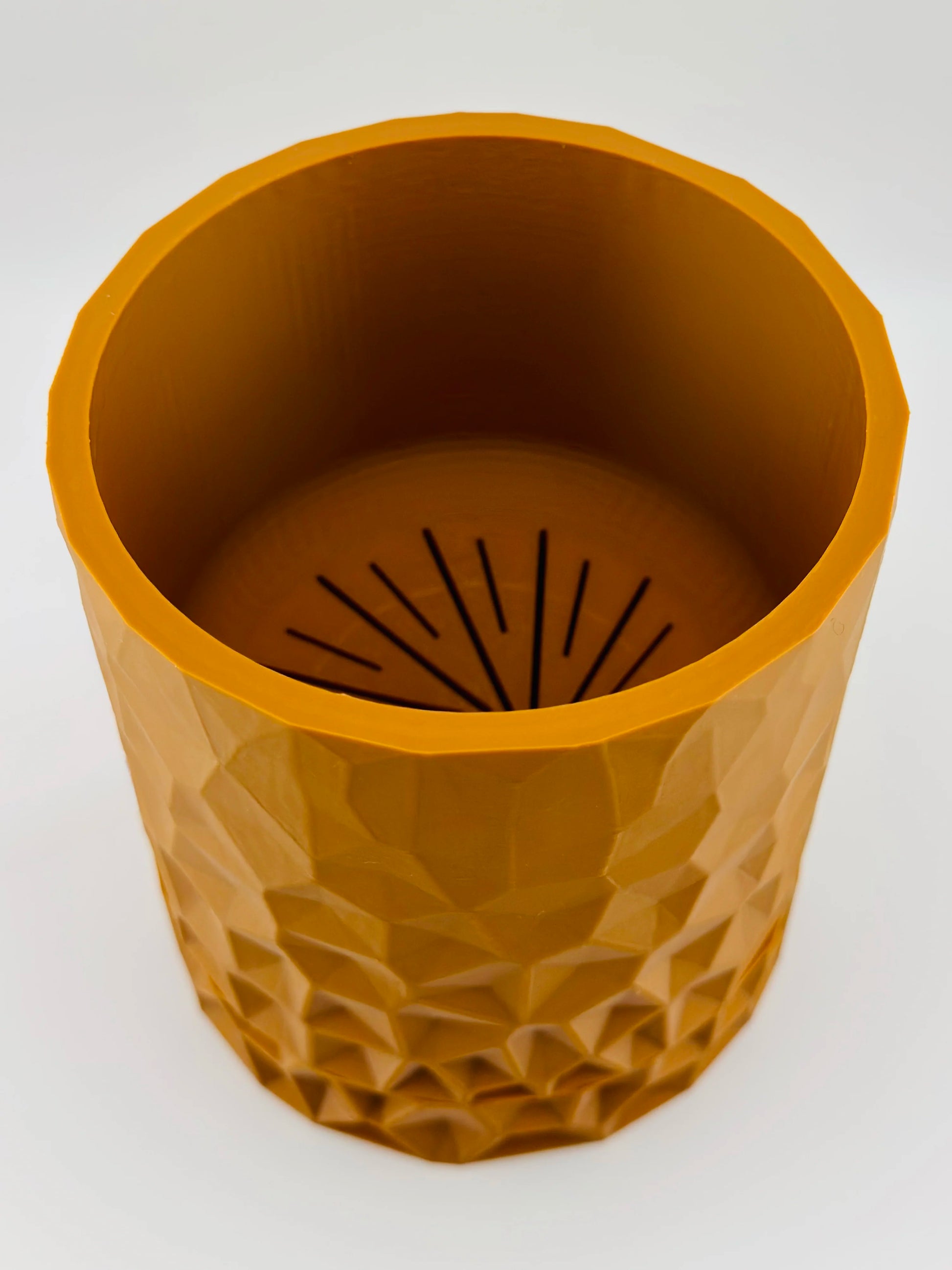 Pot Voronoi avec sous-pot vissé – Cache-pot design étanche - Cache-pot orange sculptural en design organique contemporain avec motif géométrique intégré, sous-pot vissé visible à. - Anthracite