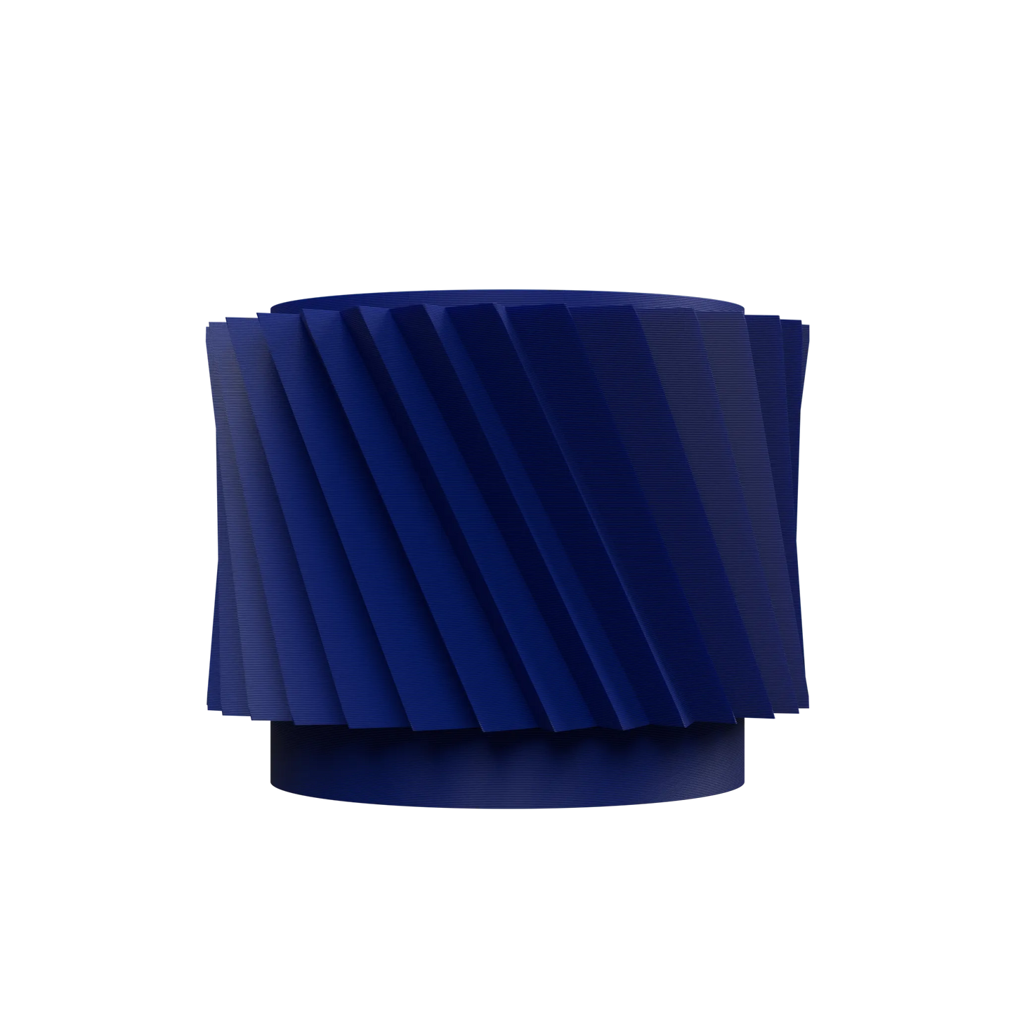 Pot décoratif moderne en métal bleu marine avec surface ondulée et base circulaire robuste.