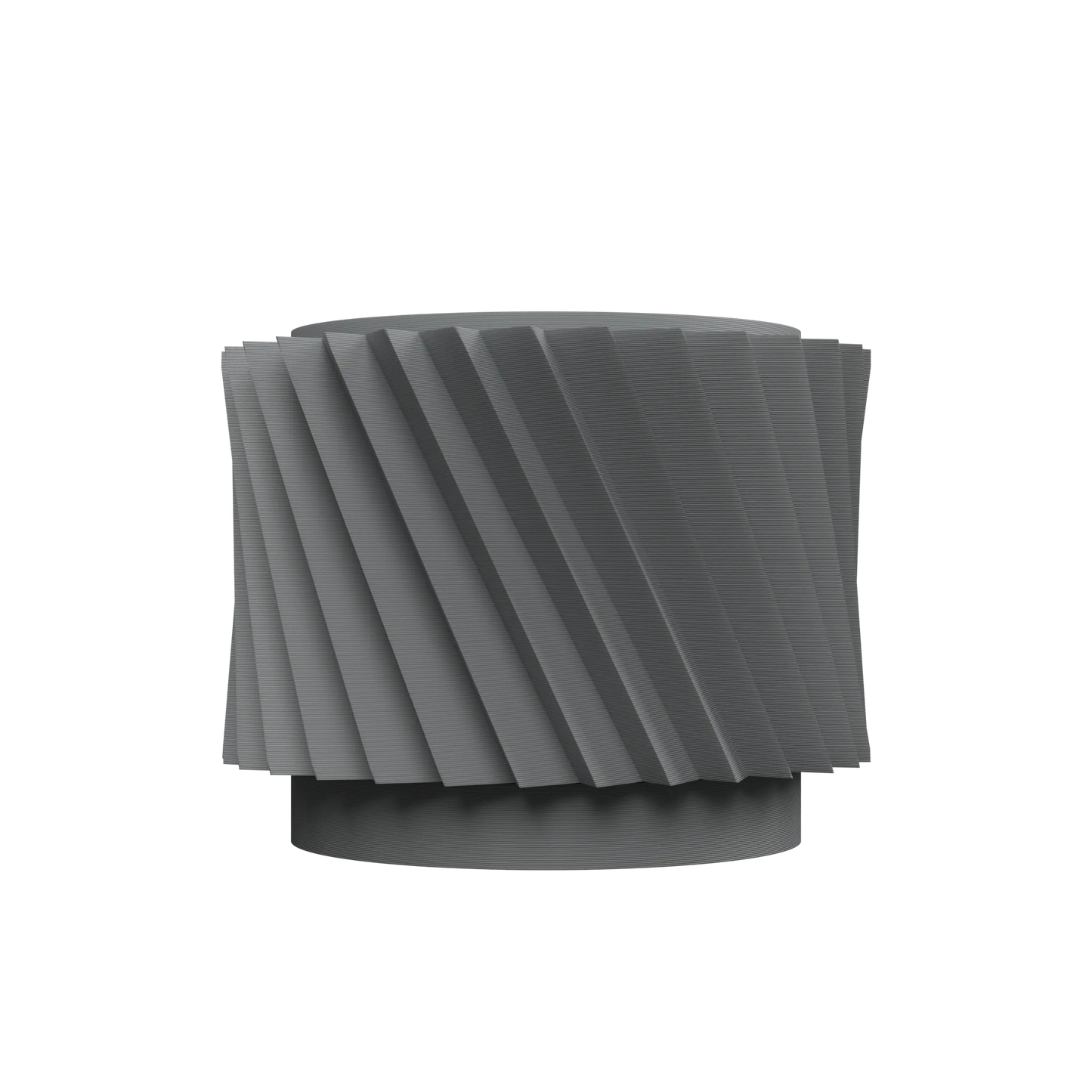 Pot décoratif gris anthracite en métal avec surface texturée en spirale moderne et base circulaire robuste.