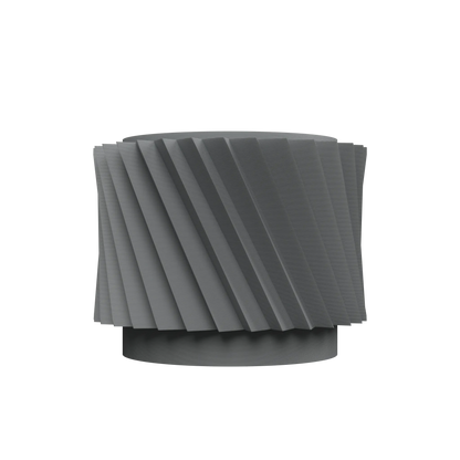 Pot décoratif gris anthracite en métal avec surface texturée en spirale moderne et base circulaire robuste.